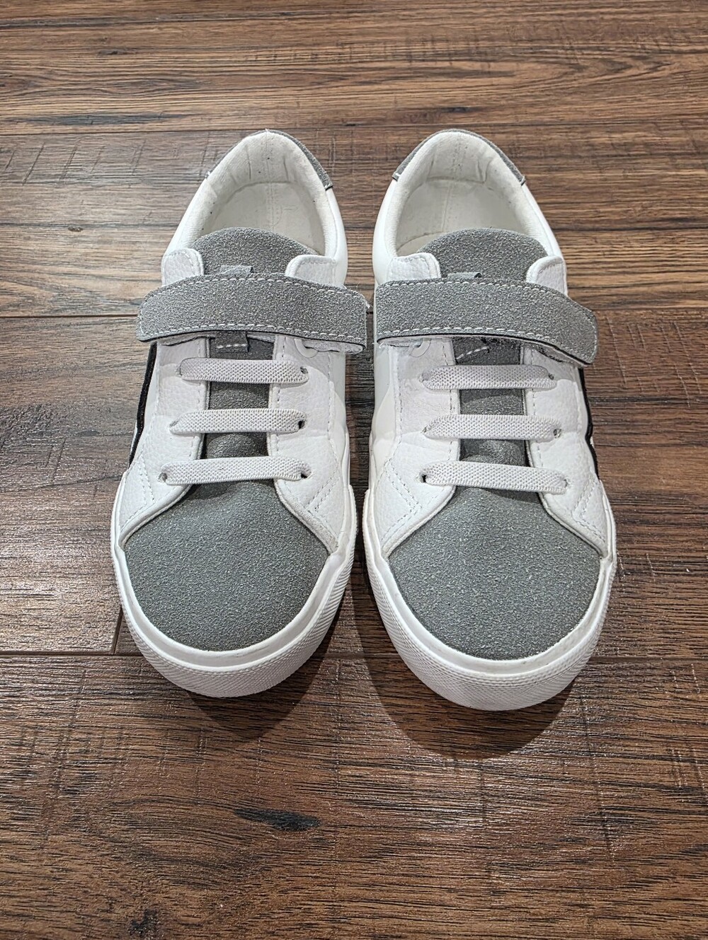 Kids Gray and White Velcro Sneakers Toddler 13